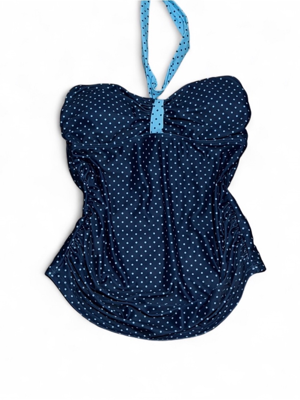 Y2K Navy Blue Polka Dot Halter Tankini Top